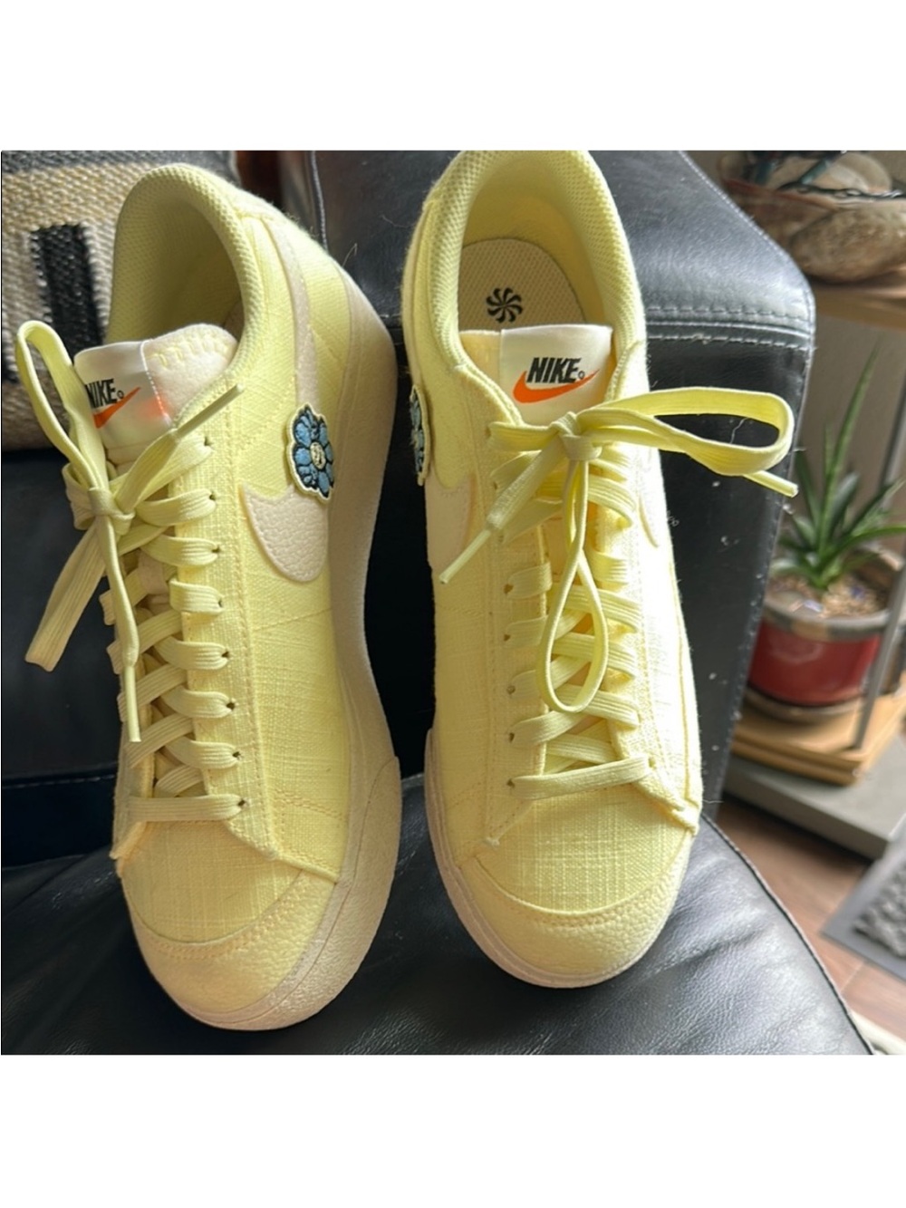 Nike Women’s Yellow Low-Top Canvas Sneakers with Floral Accent